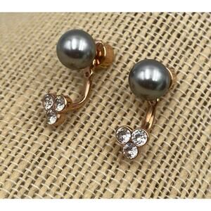 Michael Kors Rose Gold Tone Grey Faux Pearl Clear Crystal Stud Drop Earrings